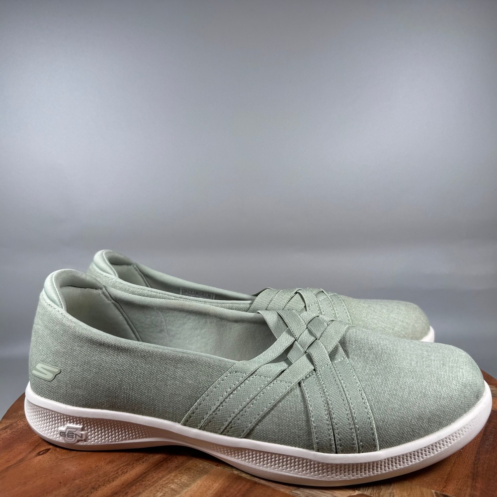 Skechers GoWalk Lite Sage Green Textile Slip On Walking Shoes 136321W Womens 10W
